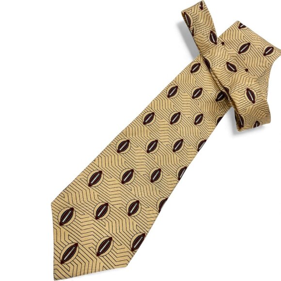 Bill Blass Silk Tie Geometric Yellow Burgundy - Picture 2 of 6